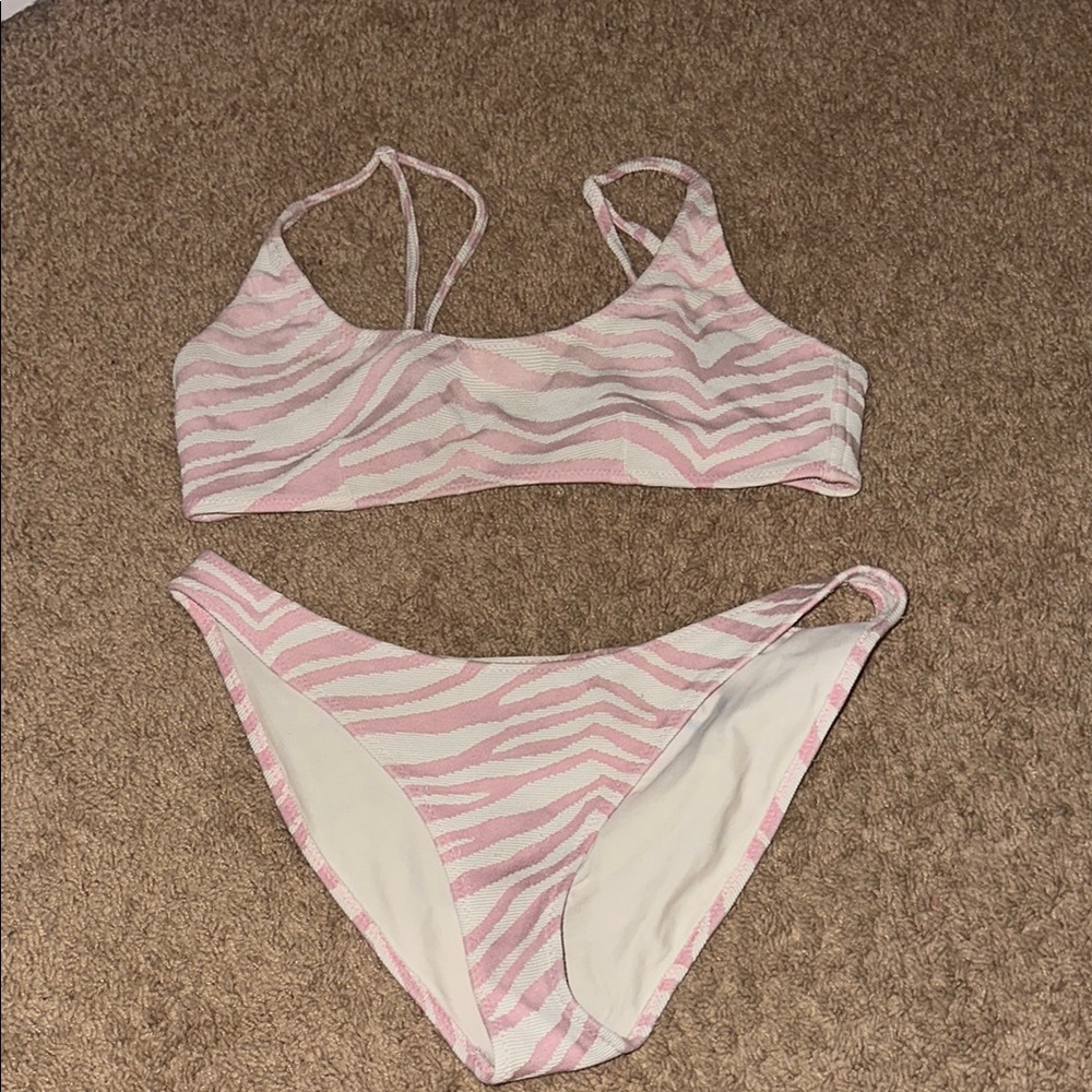 Pink and White Zebra Print Bikini Set